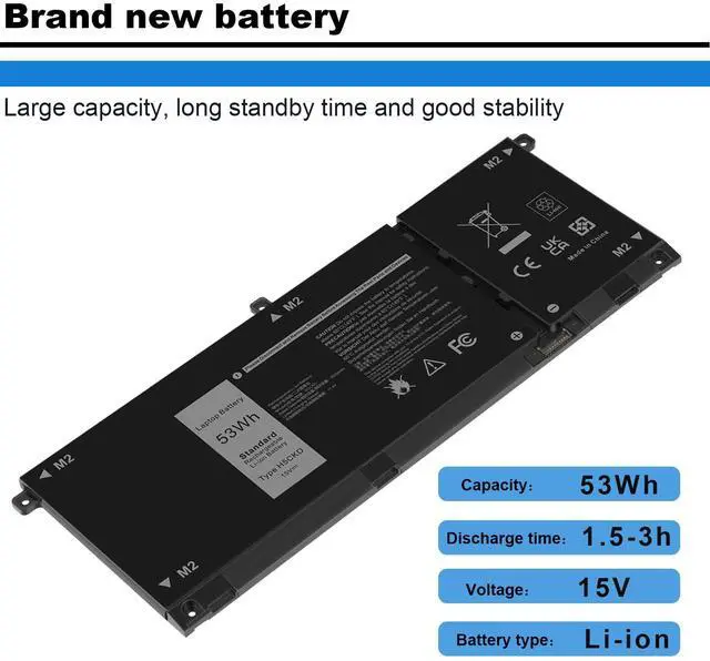 Alt view image 4 of 5 - 53Wh H5CKD Battery for Dell Vostro 5300 5301 5401 5501 5402 Latitude 3410 3510 Inspiron 5300 5401 5408 5409 5501 5508 5400 5406 5509 7405 7300 7500 2-in-1 Silver Edition 7T8CD TXD03 0H5CKD JK6Y6