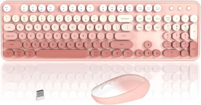 Main image of Colorful Wireless Keyboard and Mouse Combo, COVEVA 2.4GHz Wireless Retro Cute Round Keycaps Keyboard, 104 Keys Full-Sized Keyboard Mouse Set with Switch Button for PC Laptop Desktop (Rose Gradient)