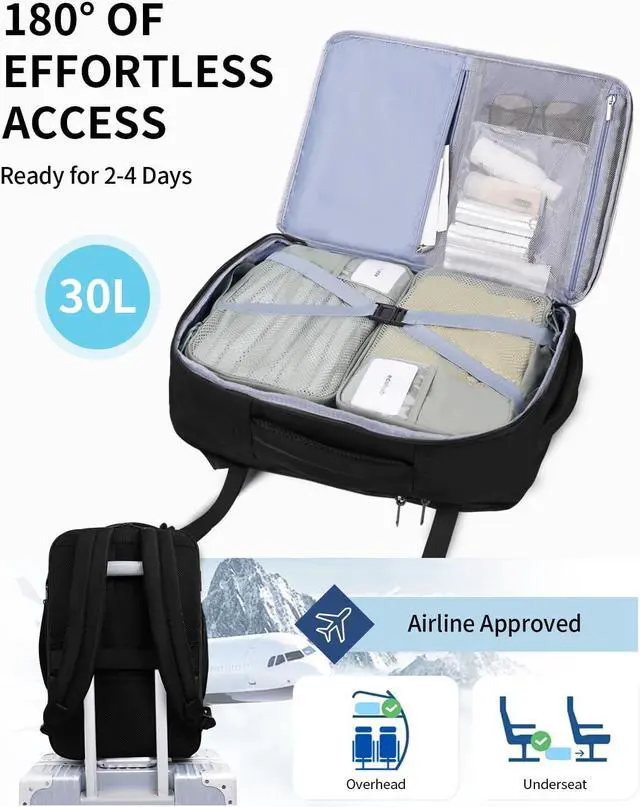 Alt view image 2 of 5 - ECOHUB Carry On Travel Backpack, Expandable Airlines Personal Item Bag 18x14x8, Water Resistant 17 inch Laptop Backpack Flight Approved, 12 Pockets 30L Work Backpacks with Wet Pocket & Cable Slot