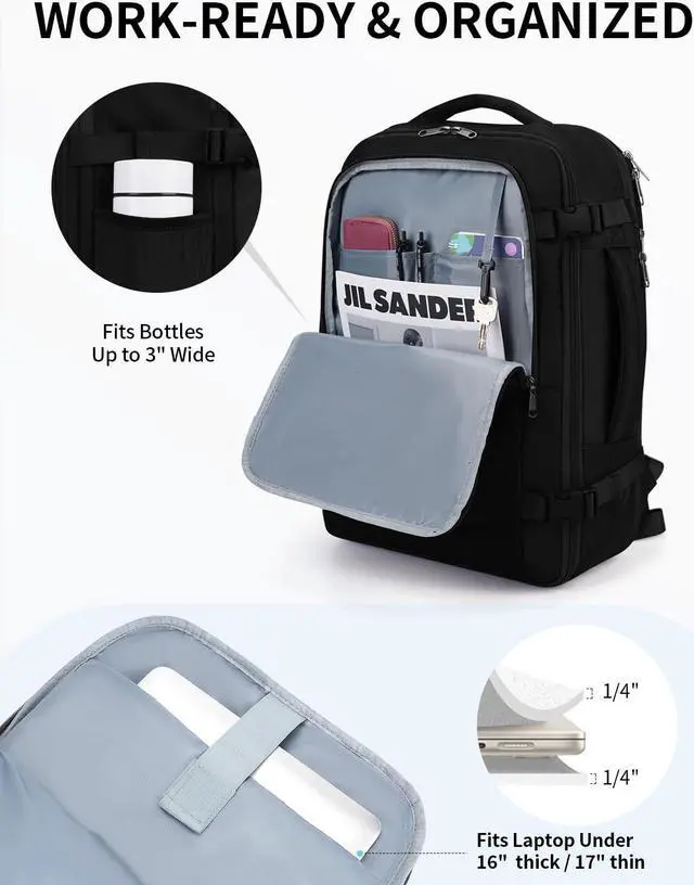 Alt view image 4 of 5 - ECOHUB Carry On Travel Backpack, Expandable Airlines Personal Item Bag 18x14x8, Water Resistant 17 inch Laptop Backpack Flight Approved, 12 Pockets 30L Work Backpacks with Wet Pocket & Cable Slot