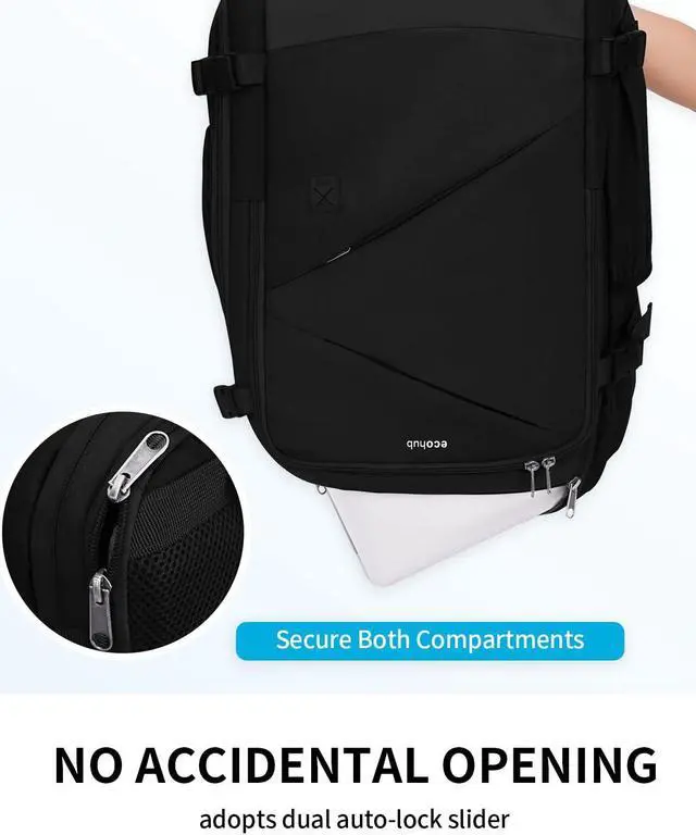 Alt view image 5 of 5 - ECOHUB Carry On Travel Backpack, Expandable Airlines Personal Item Bag 18x14x8, Water Resistant 17 inch Laptop Backpack Flight Approved, 12 Pockets 30L Work Backpacks with Wet Pocket & Cable Slot