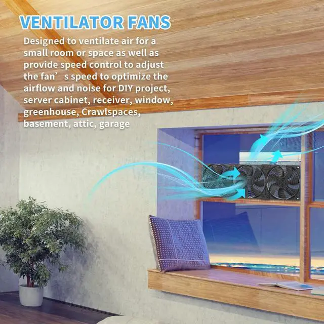Alt view image 5 of 5 - Eiovnur Big Airflow 3 x 120mm 14'' Computer Fan with AC Plug, AC 110V to 240V Variable Speed Fan, for Small DIY Project Cabinet Chassis Machine Server Workstation Greenhouse Garage Cooling