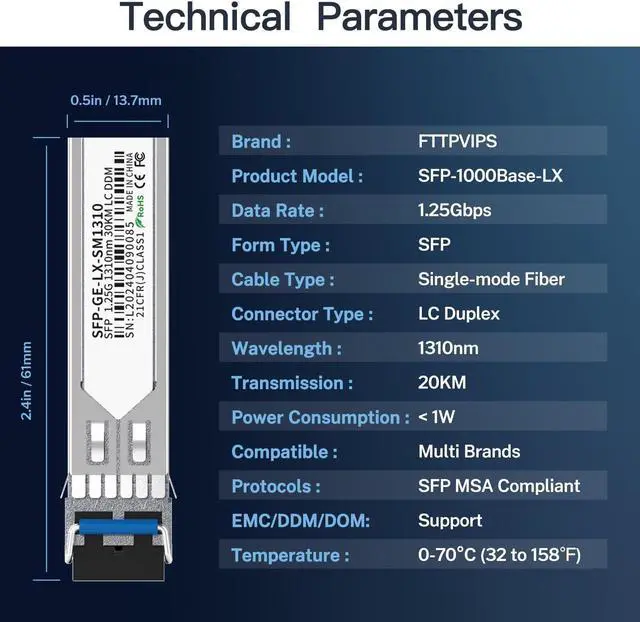 Alt view image 4 of 5 - 4Pack 1.25G SFP LC Module 1000Base-LX Single-Mode Transceiver (SMF, 1310nm, 20km, DDM) - Compatible with Cisco GLC-LH-SMD, Ubiquiti UniFi, Meraki, Fortinet, Mikrotik, TP-Link, Netgear, Aruba and More