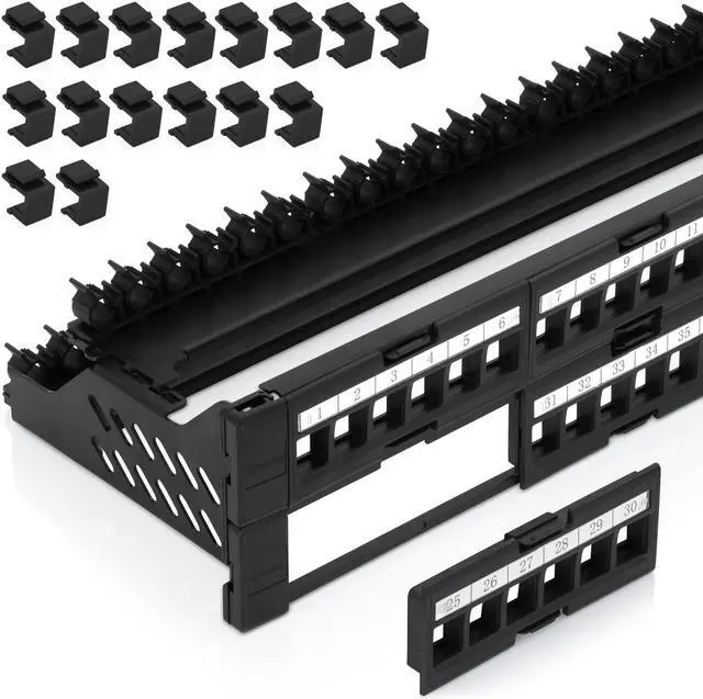 Alt view image 2 of 5 - Everest Media Solutions Bundle  2 Items: 48-Port Keystone Patch Panel + 12 Pack of RJ45 CAT6 Keystone Couplers - Red