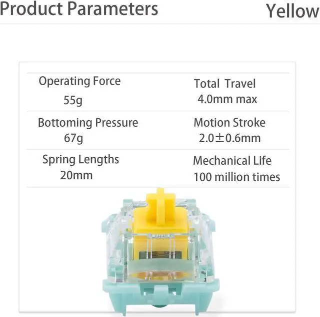 Alt view image 3 of 5 - Mciepny Gateron Jade Series 3.0 Yellow Keyboard Switch,Pre-lubed 3Pin 50gf RGB LED Linear Switches for MX Mechanical Keyboard(Yellow,72Pcs)