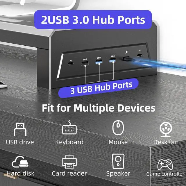 Alt view image 4 of 5 - GECKOSTROLL Computer monitor stand Laptop Desk Shelf & Monitor Riser 21.6 inches,22W charging , 2 USB 3.0 , and 1 USB 2.0 Monitors/PC/Laptop/Computer Space Saver Organizer Heavy Duty Gift Gaming St