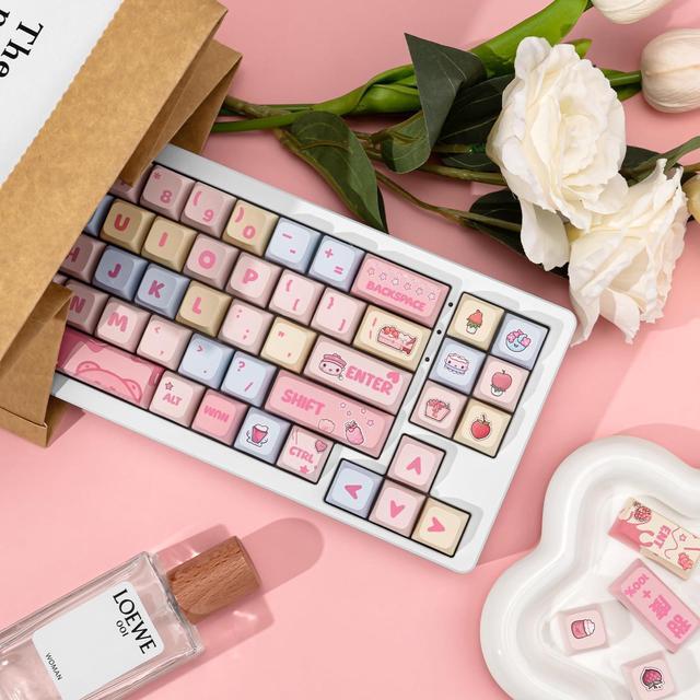 Alt view image 5 of 5 - GEKUCAP Custom Keycaps, 133 Keys Creamy Strawberry Cute Keycap, Dye Sublimation PBT Key Caps XDA Profile Keycaps Set for Cherry Gateron MX Swithes Mechanical Gaming Keyboards