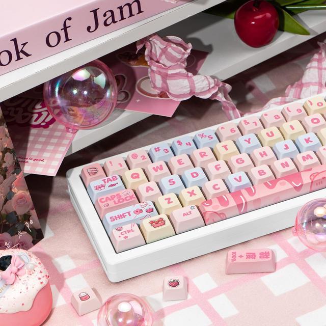 Alt view image 4 of 5 - GEKUCAP Custom Keycaps, 133 Keys Creamy Strawberry Cute Keycap, Dye Sublimation PBT Key Caps XDA Profile Keycaps Set for Cherry Gateron MX Swithes Mechanical Gaming Keyboards