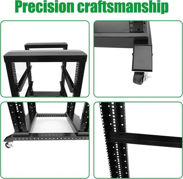 Alt view image 4 of 5 - 15U Server Rack/4-Post 19in Network Rack/Open Frame Rack with Wheels, Heavy-Duty Frame Cabinet/Adjustable Depth 15.75-13.75in GLOBALRACK(4POST-600-15U)