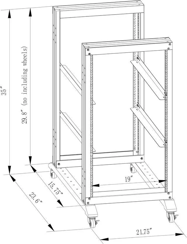 Alt view image 3 of 5 - 15U Server Rack/4-Post 19in Network Rack/Open Frame Rack with Wheels, Heavy-Duty Frame Cabinet/Adjustable Depth 15.75-13.75in GLOBALRACK(4POST-600-15U)