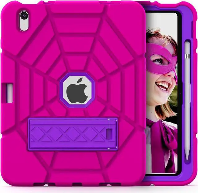 Main image of Grifobes Kids Case for iPad 11-inch (A16) 2025 / iPad 10th Generation 2022 10.9 inch, Heavy Duty Shockproof Rugged 11th / 10 Gen Cover with Pencil Holder & Stand for Girls (Rose+Purple)