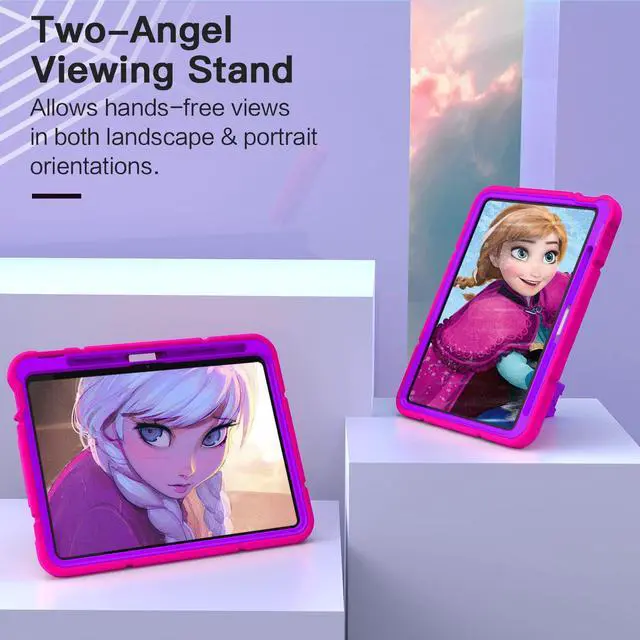 Alt view image 4 of 5 - Grifobes Kids Case for iPad 11-inch (A16) 2025 / iPad 10th Generation 2022 10.9 inch, Heavy Duty Shockproof Rugged 11th / 10 Gen Cover with Pencil Holder & Stand for Girls (Rose+Purple)