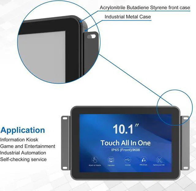 Alt view image 4 of 5 - 10.1 Inch 1000 Nits Sunlight Readable Multi Touch PCAP Open Frame Touch Screen Monitor, Industrial LCD Display with 1280x800 Black