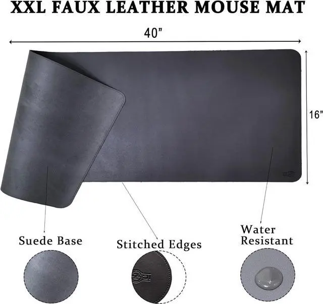 Alt view image 4 of 5 - ICONIC - PRO PC GEAR PU Leather Desk Mat| Premium Mouse Pad with Bonus Coaster | Stylish, Durable, Waterproof Mouse Pad for Office & Home (Navy Blue+Steel Grey, XXL -PU Twin Set)