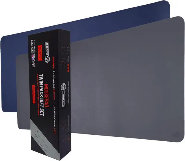 Main image of ICONIC - PRO PC GEAR PU Leather Desk Mat| Premium Mouse Pad with Bonus Coaster | Stylish, Durable, Waterproof Mouse Pad for Office & Home (Navy Blue+Steel Grey, XXL -PU Twin Set)