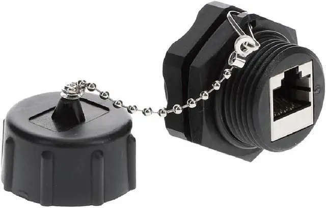 Main image of InstallerParts CAT6 RJ45 Shielded Industrial Panel Mount Bulkhead Ethernet Female to Female Feed Thru Coupler - Waterproof RJ45 Pass Through Connector - IP67 Waterproof/Dust Cap, 10 Pack, Black