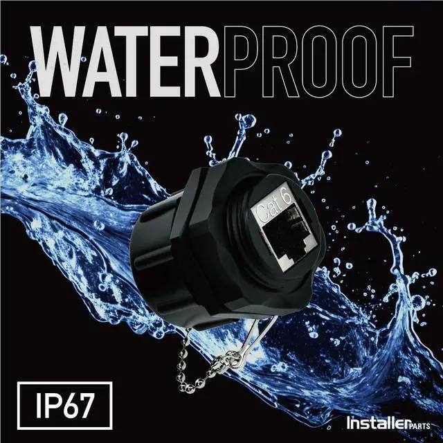 Alt view image 3 of 5 - InstallerParts CAT6 RJ45 Shielded Industrial Panel Mount Bulkhead Ethernet Female to Female Feed Thru Coupler - Waterproof RJ45 Pass Through Connector - IP67 Waterproof/Dust Cap, 10 Pack, Black