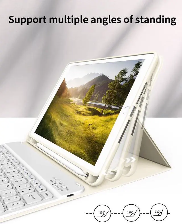 Alt view image 3 of 5 - kenke Keyboard Case for iPad 10.2" 9th Generation 2021/ 8th Gen 2020 / 7th 2019 Detachable Wireless Bluetooth Keyboard Cover Thin & Light with Left Side Pencil Holder Auto Wake/Sleep (Cream