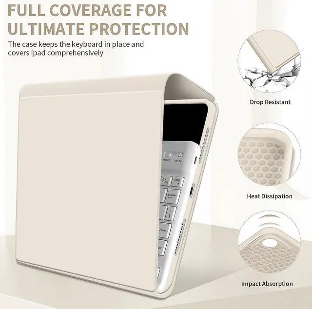 Alt view image 5 of 5 - kenke Keyboard Case for iPad 10.2" 9th Generation 2021/ 8th Gen 2020 / 7th 2019 Detachable Wireless Bluetooth Keyboard Cover Thin & Light with Left Side Pencil Holder Auto Wake/Sleep (Cream