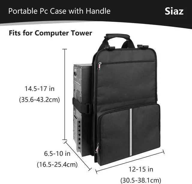 Alt view image 2 of 5 - Kingshion Portable Pc Case with Handle, Desktop Computer Case Belt Holder with Pockets for Keyboard,Cable, Headphone, Ideal for Transporting On The Go - Dark Grey