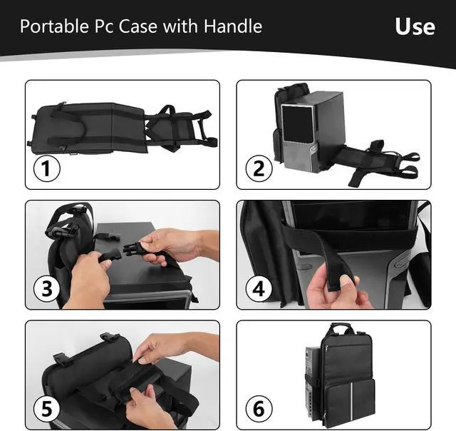 Alt view image 3 of 5 - Kingshion Portable Pc Case with Handle, Desktop Computer Case Belt Holder with Pockets for Keyboard,Cable, Headphone, Ideal for Transporting On The Go - Dark Grey