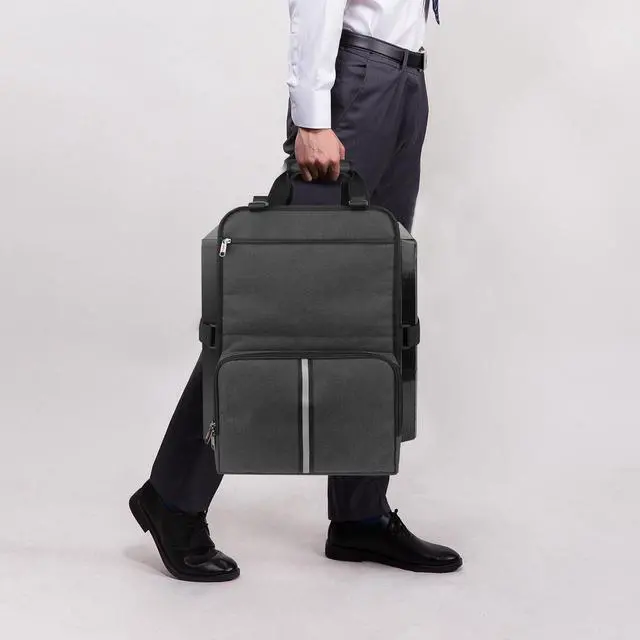Alt view image 5 of 5 - Kingshion Portable Pc Case with Handle, Desktop Computer Case Belt Holder with Pockets for Keyboard,Cable, Headphone, Ideal for Transporting On The Go - Dark Grey