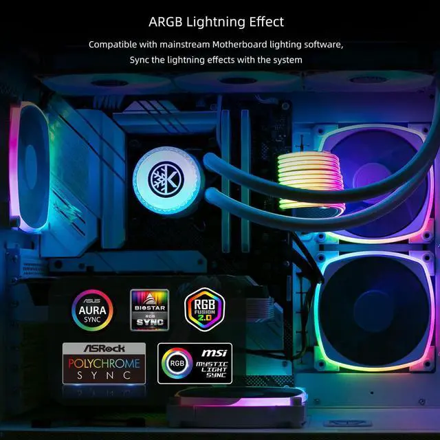 Alt view image 2 of 5 - KINGCOOL Aqua Freeze AIO Cooler 240mm Radiator Liquid CPU Cooler RGB All-in-One Water Cooling System, 2x120mm ARGB Fans, AMD AM5/AM4 Intel LGA 1851/1800/1700/115X Sockets Compatible (240mm, Black)