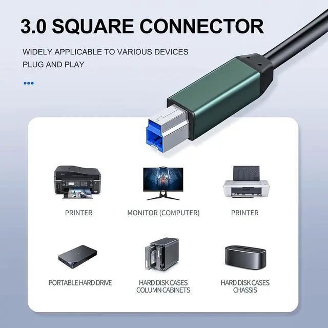 Alt view image 3 of 5 - Kumiho USB 3.0 Printer Cable A Male to B Male 50Ft/15M Compatible with Scanner, Printers, Desktop External Hard Drivers and More