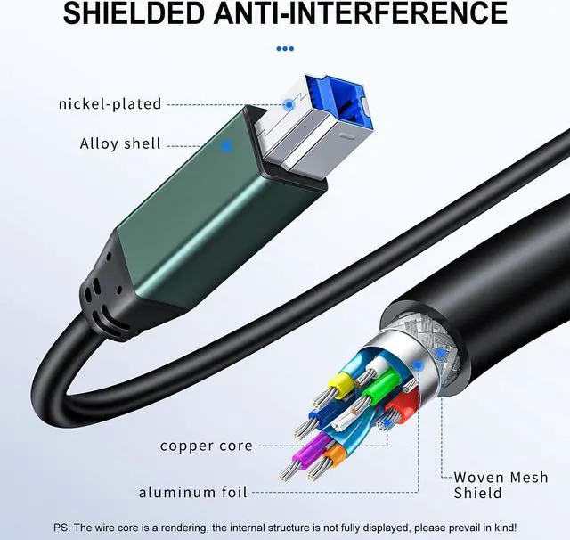 Alt view image 5 of 5 - Kumiho USB 3.0 Printer Cable A Male to B Male 50Ft/15M Compatible with Scanner, Printers, Desktop External Hard Drivers and More