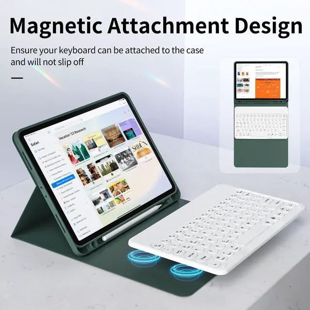 Alt view image 3 of 5 - KVTVOU for iPad Pro 11 Inch 4th/3rd/2nd Generation Keyboard Case (2022/2021/2020) - 7 Colors Backlit Magnetically Detachable Wireless Bluetooth Keyboard & Lightweight Stand Folio Cover, Dark Green