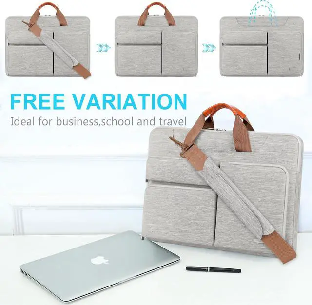 Alt view image 4 of 5 - Lacdo 360° Protective Laptop Shoulder Bag, 14 inch Laptop Bag for 14 inch New MacBook Pro M4/M3/M2/M1 Chips Pro Max A3112 A3401 A3185 A2918 A2992 A2779 A2442 2024-2021 Computer Messenger Bag, Gray