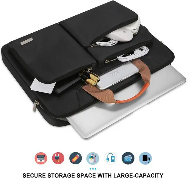 Alt view image 2 of 5 - Lacdo 360° Protective Laptop Shoulder Bag, 14 inch Laptop Bag for 14 inch New MacBook Pro M4/M3/M2/M1 Chips Pro Max A3112 A3401 A3185 A2918 A2992 A2779 A2442 2024-2021 Computer Messenger Bag, Black