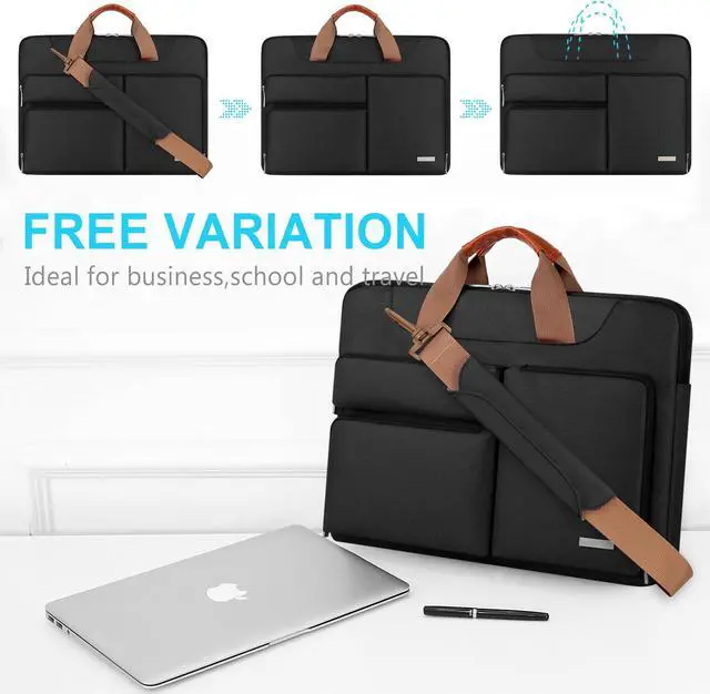 Alt view image 4 of 5 - Lacdo 360° Protective Laptop Shoulder Bag, 14 inch Laptop Bag for 14 inch New MacBook Pro M4/M3/M2/M1 Chips Pro Max A3112 A3401 A3185 A2918 A2992 A2779 A2442 2024-2021 Computer Messenger Bag, Black