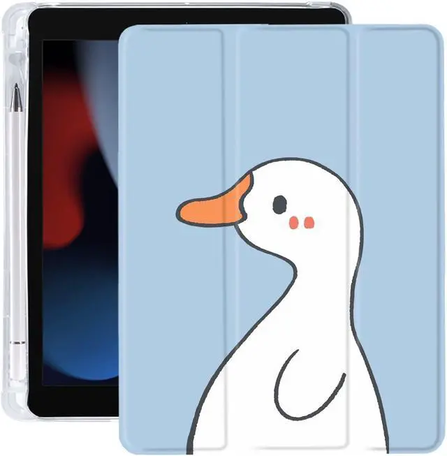 Main image of Cute Kawaii Duck for iPad (A16) 11th Generation Case 11 Inch 2025, for iPad 10th Generation Case 10.9 Inch 2022 with Pencil Holder, Auto Sleep/Wake, Blue Leather Soft TPU Back Cover