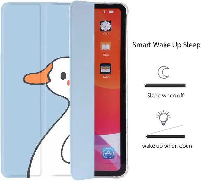 Alt view image 3 of 5 - Cute Kawaii Duck for iPad (A16) 11th Generation Case 11 Inch 2025, for iPad 10th Generation Case 10.9 Inch 2022 with Pencil Holder, Auto Sleep/Wake, Blue Leather Soft TPU Back Cover