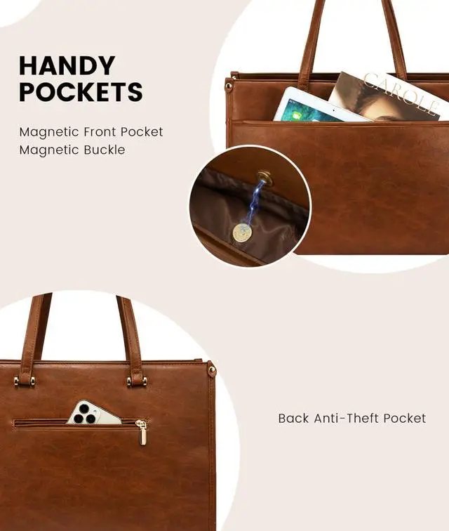 Alt view image 4 of 5 - LOVEVOOK Laptop Bag for Women, 15.6'' Laptop Tote Purse 2-in-1 Professional Work Bag Business Briefcase with Clutch Purse, Waterproof Vintage Leather Computer Handbag for Teacher Office Travel