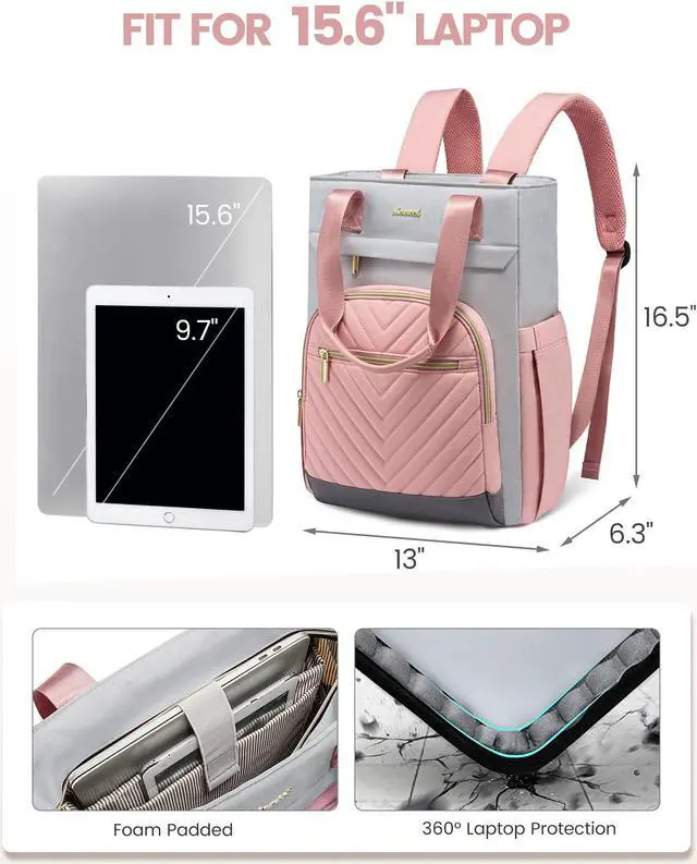 Alt view image 2 of 5 - LOVEVOOK Laptop Backpack for Women, 15.6 Inch Work Laptop Bag Teacher Nurse Backpack, Wide Open Travel Backpack Purse Convertible Business Computer Tote Daypack