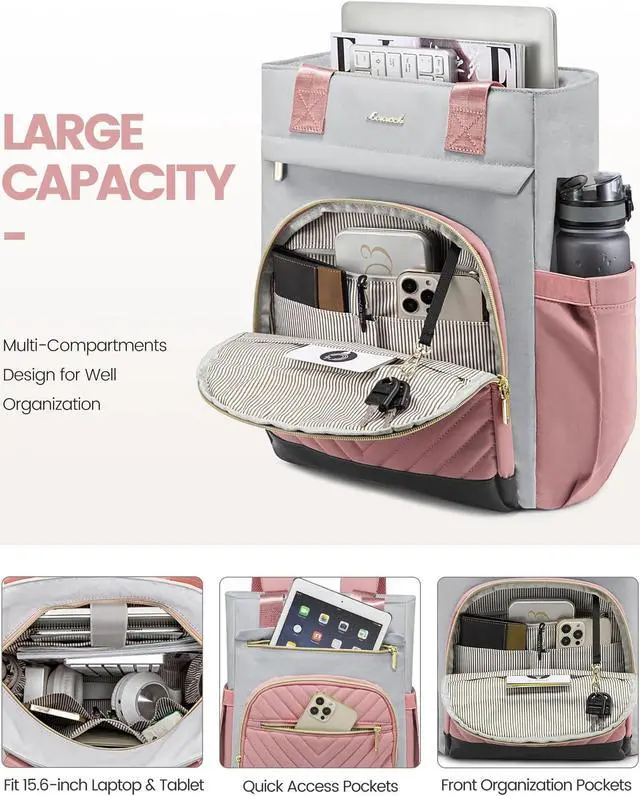 Alt view image 3 of 5 - LOVEVOOK Laptop Backpack for Women, 15.6 Inch Work Laptop Bag Teacher Nurse Backpack, Wide Open Travel Backpack Purse Convertible Business Computer Tote Daypack
