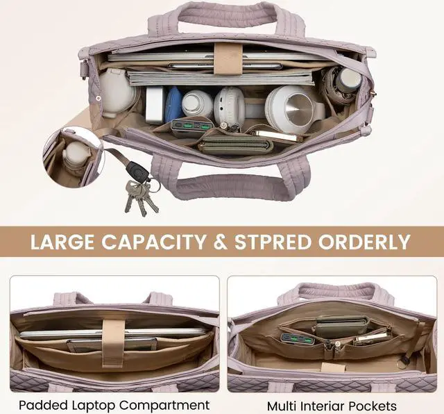 Alt view image 3 of 5 - LOVEVOOK Laptop Tote Bag for Women,Canvas Work Tote Bag for Women with Clutch Purse,15.6 Inch Computer Briefcase Bag,Professional Teacher Business Office Bag,Lightweight Shoulder Travel