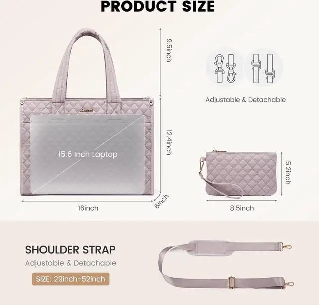 Alt view image 4 of 5 - LOVEVOOK Laptop Tote Bag for Women,Canvas Work Tote Bag for Women with Clutch Purse,15.6 Inch Computer Briefcase Bag,Professional Teacher Business Office Bag,Lightweight Shoulder Travel