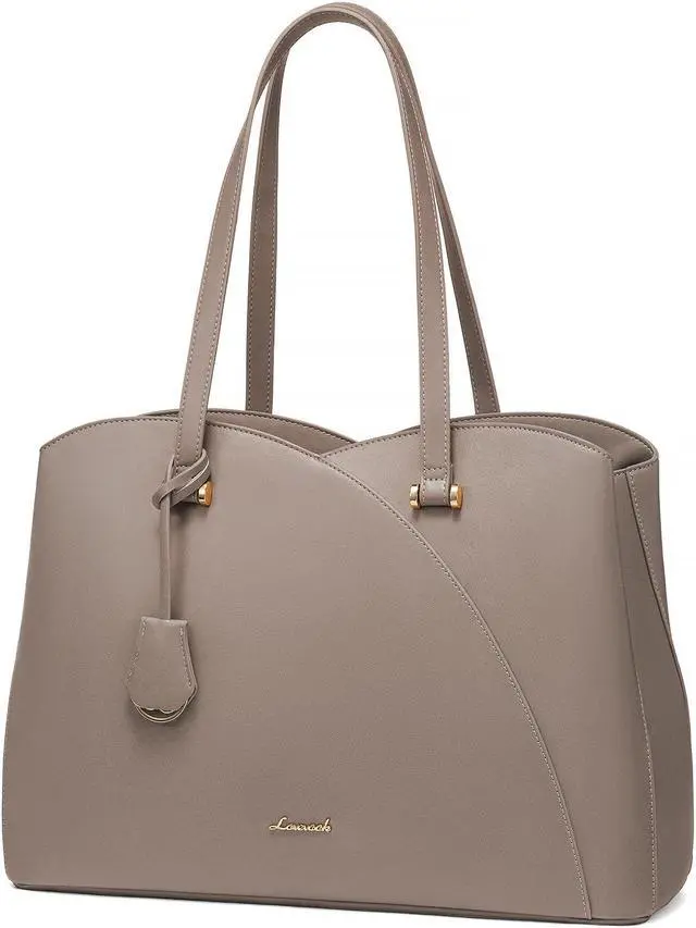 Main image of LOVEVOOK Teacher Tote Bag for Women, Work Bags Laptop Bag, Professional 15.6 Inch Leather Computer Bag, Large Purses Handbag Briefcase, Taupe