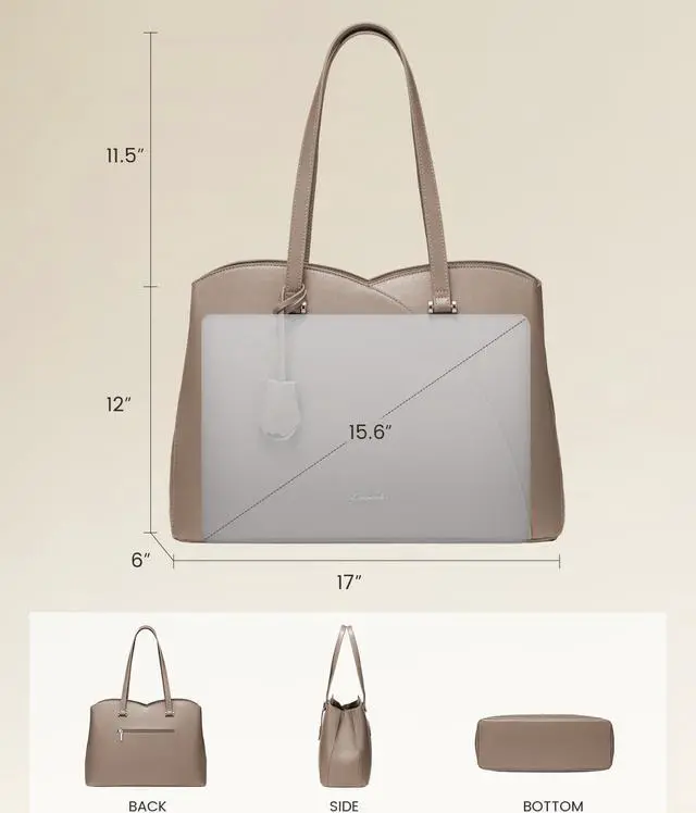 Alt view image 4 of 5 - LOVEVOOK Teacher Tote Bag for Women, Work Bags Laptop Bag, Professional 15.6 Inch Leather Computer Bag, Large Purses Handbag Briefcase, Taupe