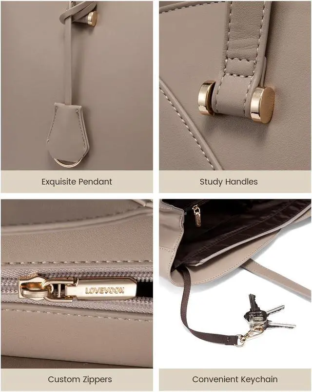 Alt view image 5 of 5 - LOVEVOOK Teacher Tote Bag for Women, Work Bags Laptop Bag, Professional 15.6 Inch Leather Computer Bag, Large Purses Handbag Briefcase, Taupe