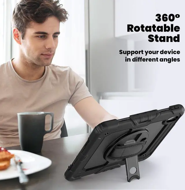 Alt view image 5 of 5 - Loyrina for iPad Air 11 inch Case 2025 M3 2024 (M2), Protective 360° Rotating Stand Hand/Shoulder Strap, Pencil Holder & Shockproof Silicone and Hard PC Case for iPad Air 11", Black