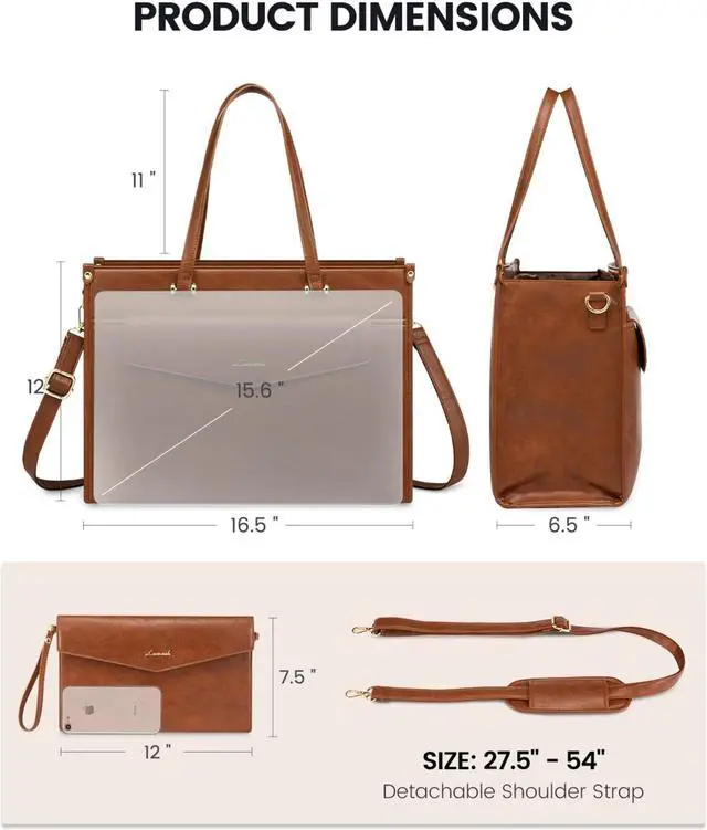 Alt view image 5 of 5 - LOVEVOOK Laptop Bag for Women, 15.6'' Laptop Tote Purse 2-in-1 Professional Work Bag Business Briefcase with Clutch Purse, Waterproof Vintage Leather Computer Handbag for Teacher Office Travel