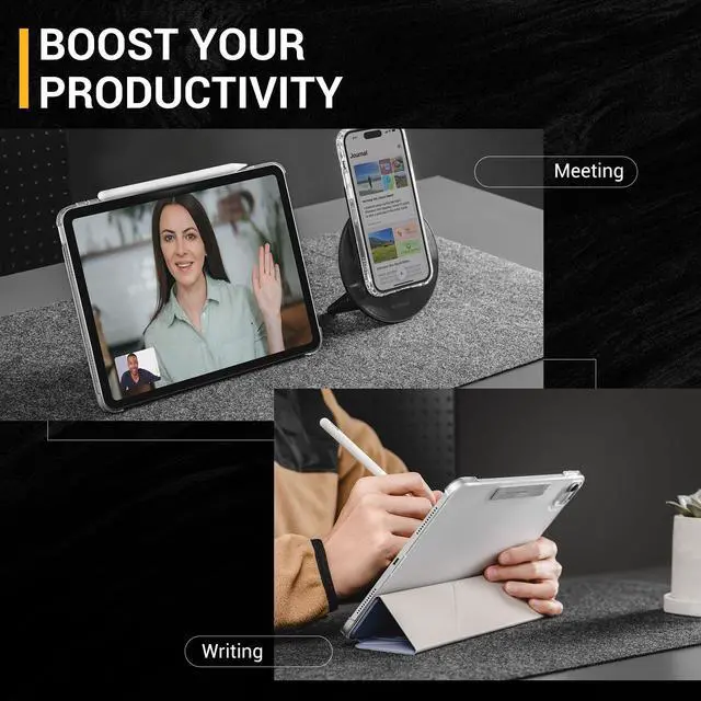 Alt view image 3 of 5 - MAGEASY Case for 2025 M3 & 2024 M2 iPad Air 11" - Folio Case with Multi-fold, Multi-Angle Stand, Apple Pencil Holder, Stain-Resistant - Facet | Starlight White