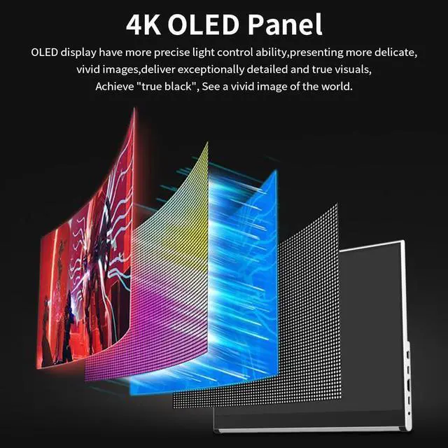 Alt view image 3 of 5 - Magedok Portable Monitor OLED 4k,15.6 Inch Touchscreen Display UHD DCI-P3 100%, Anti-Glare,1Ms,MPP Stylus Pen Compatible,Laptop External Screen HDR Eye Care Gaming Computer Display W/Stand Sliver