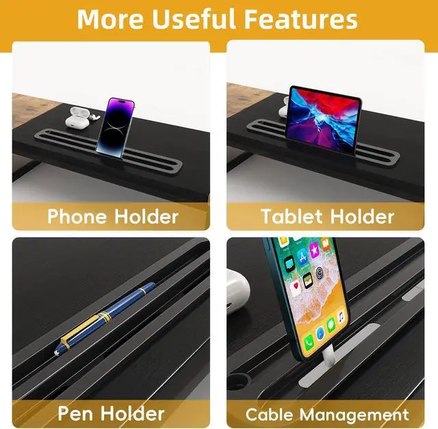 Alt view image 5 of 5 - Dual Monitor Stand Riser with 2 Drawers - 39Inch Large Storage Computer Monitor Stands for 2 Monitors, Wooden Desktop Organizer Perfect for Home Office Desk, Computer, Laptop, TV