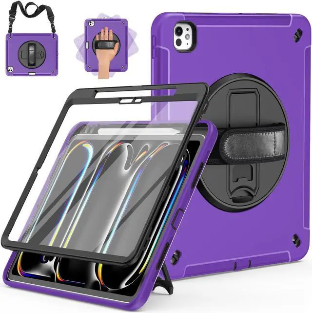 Main image of Miesherk Case for iPad Pro 13 Inch, Military Grade Heavy Duty Shockproof iPad 13 Case (2024, 7th Generation) - Screen Protector, Rotating Stand, Pencil Holder, Hand/Shoulder Strap, Purple