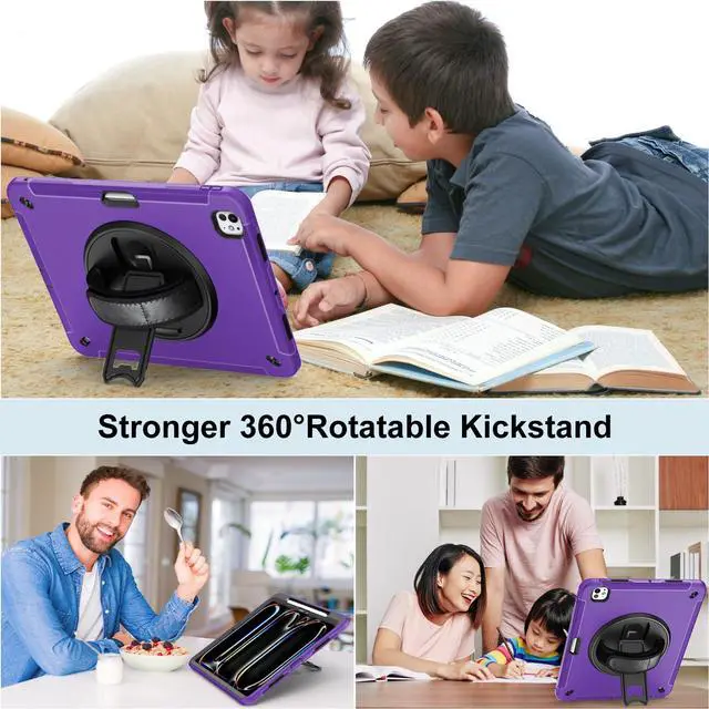 Alt view image 5 of 5 - Miesherk Case for iPad Pro 13 Inch, Military Grade Heavy Duty Shockproof iPad 13 Case (2024, 7th Generation) - Screen Protector, Rotating Stand, Pencil Holder, Hand/Shoulder Strap, Purple